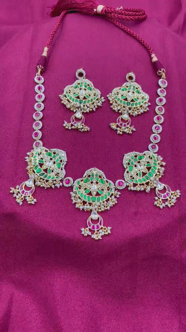 Multicolor Jadau Kundan Necklace Set – PJNS042