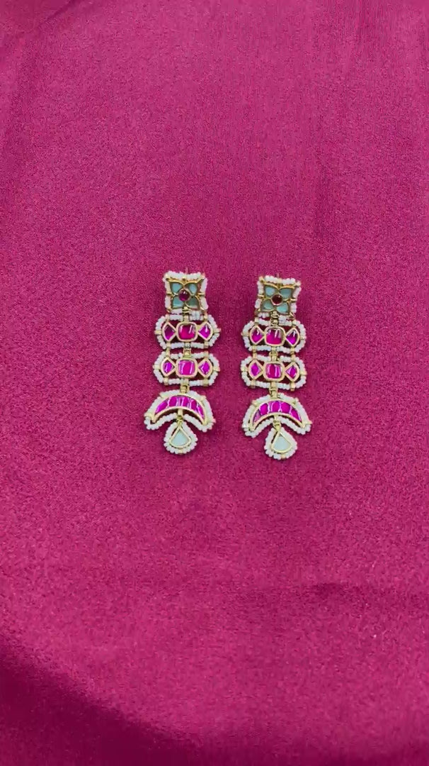Multicolor Gold Plated Jadau Kundan  Earrings– PJER327