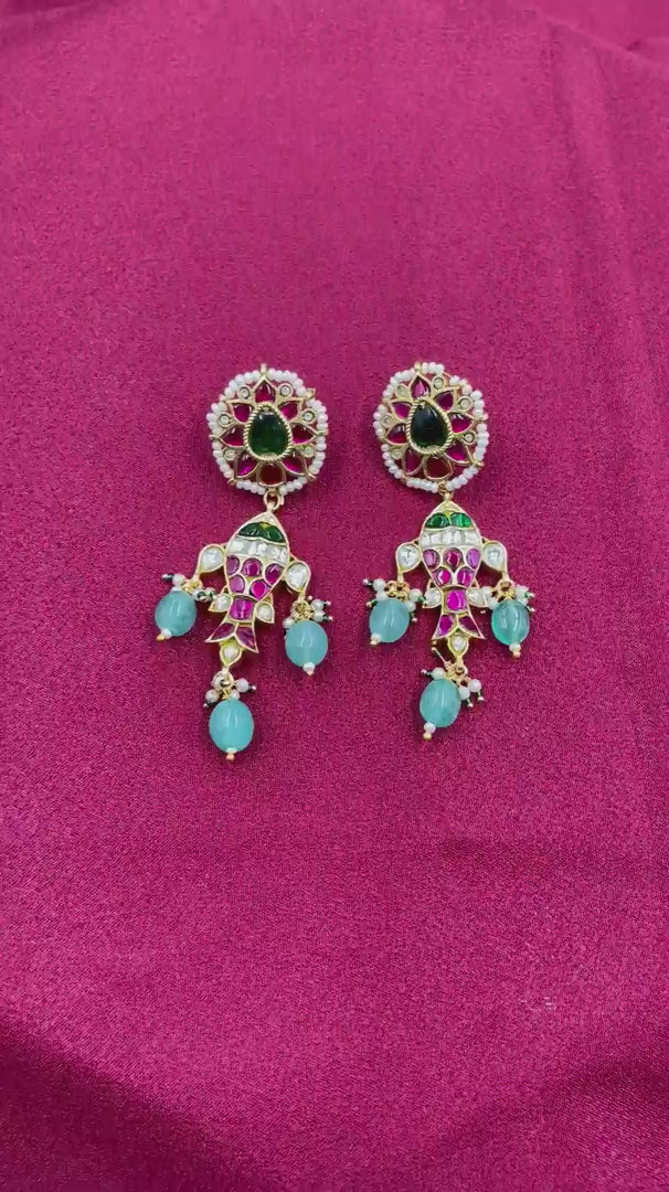 MultiColor Gold Plated Jadau Kundan Earrings - PJER316