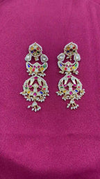 MultiColor Gold Plated Jadau Kundan Earrings  - PJER317