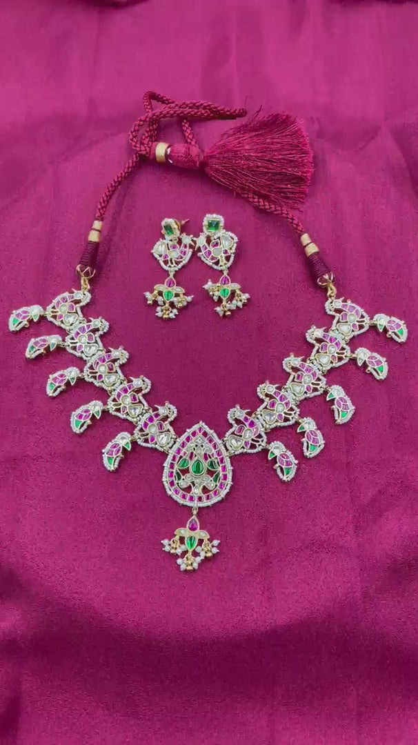 MultiColor Gold Plated Jadau Kundan Necklace Set - PJNS113