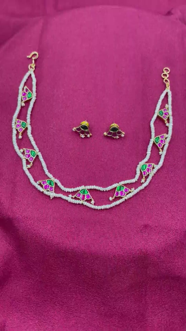 MultiColor Jadau Kundan Necklace Set - PJB309