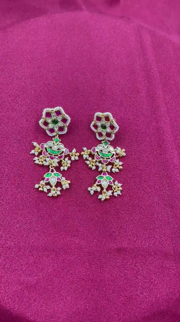 MultiColor Gold Plated  Jadau Kundan Earrings - PJER314