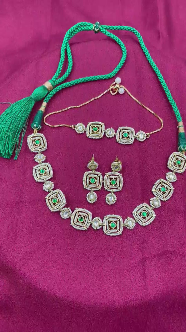 MultiColor Gold Plated Jadau Kundan Necklace Set - PJNS110
