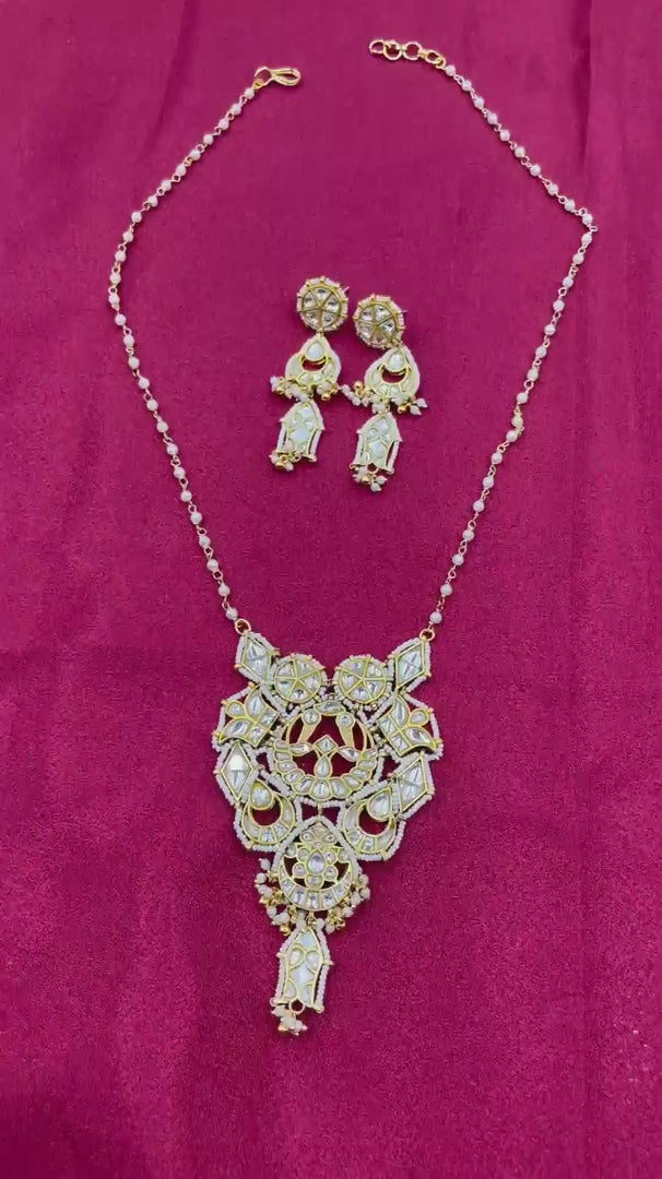WhiteColor Gold Plated Jadau Kundan Necklace Set - PJNS312
