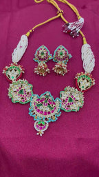 Multicolor Gold Plated Jadau Kundan Necklace Set - PJNS301