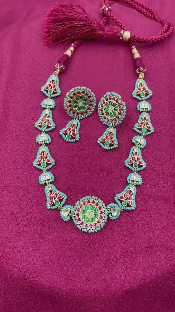 Multicolor Jadau Kundan Necklace Set – PJNS045
